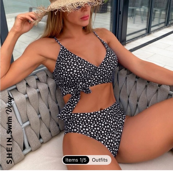 Lot of 5 SHEIN black 2 piece bathing suits and one additional top. NWOT - Picture 11 of 15